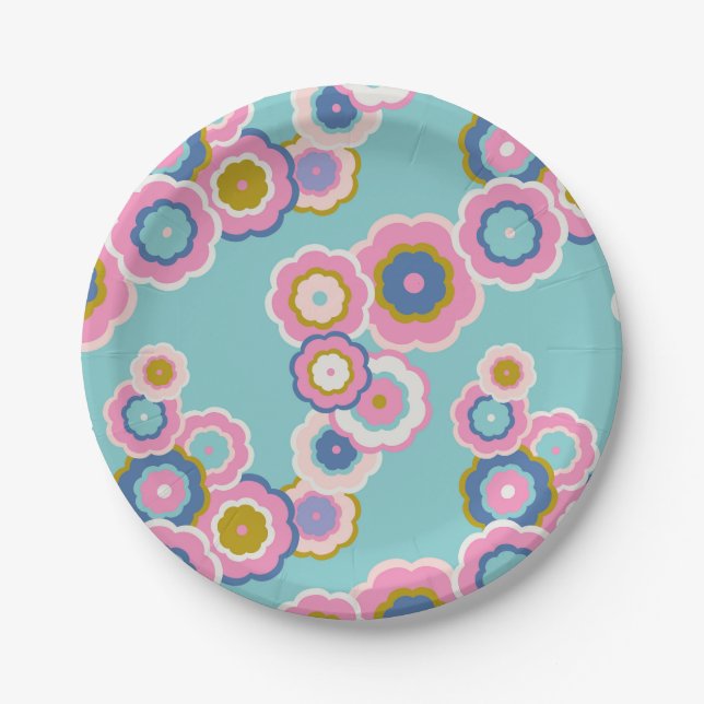 Retro 70s Floral Boho Pattern Paper Plate (Front)