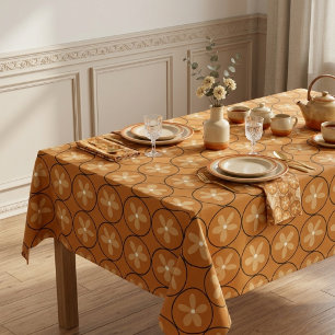 Retro 70s Floral Burnt Orange Terracotta Tablecloth