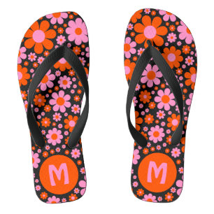 Retro 70s Floral Pattern Personalized  Flip Flops