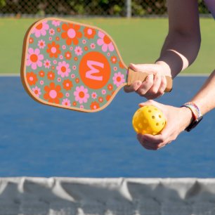 Retro 70s Floral Pattern Personalized Pickleball Paddle