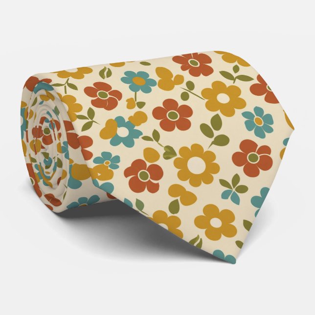 Retro 70s Floral Pattern Tie (Rolled)
