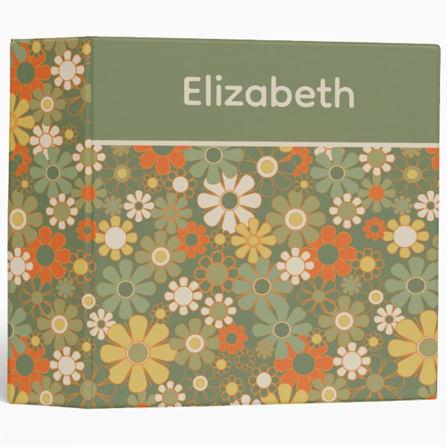 Retro 70s Floral Personalized Binder (Front/Spine)
