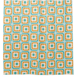 Retro 70s Floral Squares, Aqua, Orange, Teal