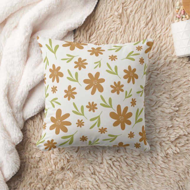 Retro 70s Flower - Boho Fall Decor Throw Pillow (Blanket)