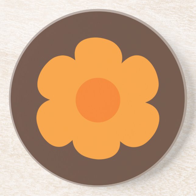 Retro 70s Flower Orange and Brown Coaster (Front)