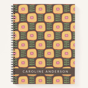 Retro 70s Flower Pattern in Brown Personalized Notebook
