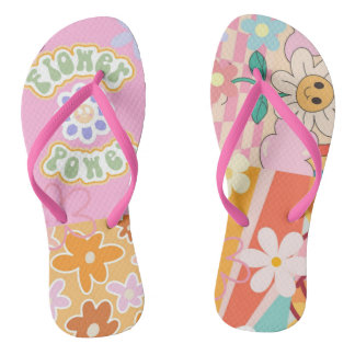 Retro 70's Flower Power Beach Flip Flops Customize