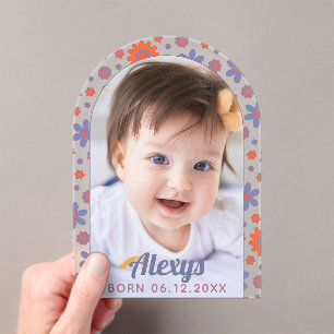    Retro 70s Flower Power Photo Birth Announcement