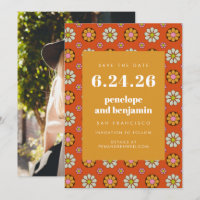 Retro 70s Flowers Bright Orange Picture Wedding