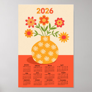 Retro 70s Flowers Vase 2026 Calendar Poster