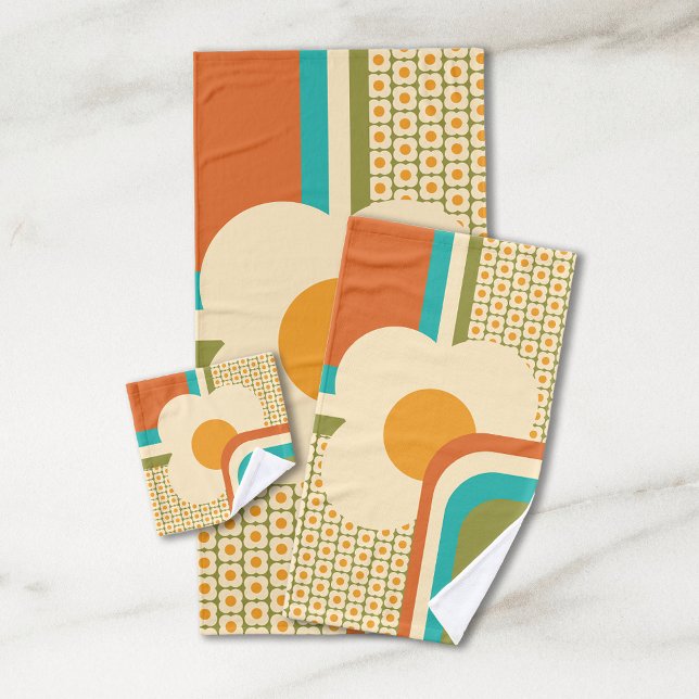 Retro 70s Geometric Floral Bath Towel Set (Creator Uploaded)