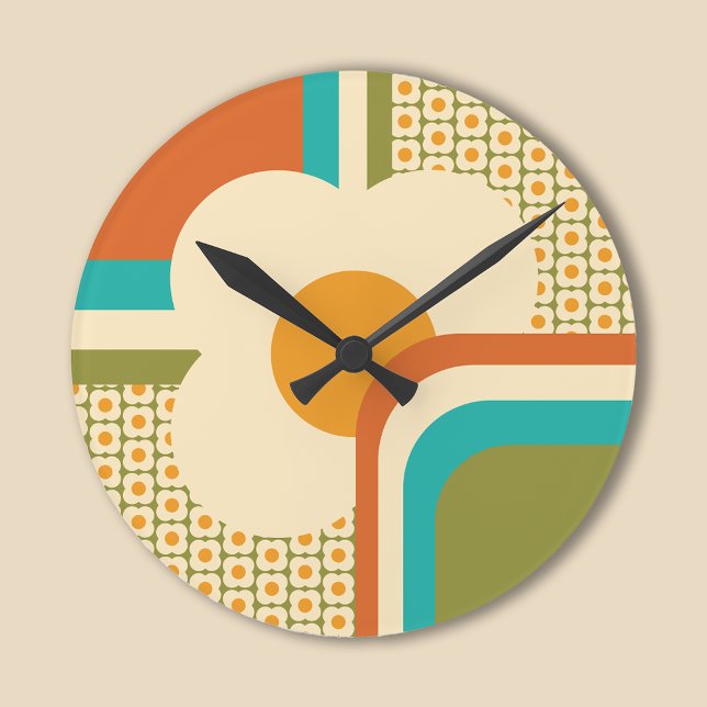 Retro 70s Geometric Floral Round Clock (Creator Uploaded)