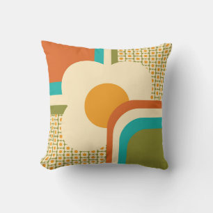 Retro 70s Geometric Floral Throw Pillow
