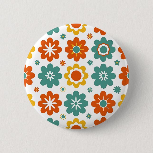 Retro 70s Geometric Flower Power Boho 2 Inch Round Button (Front)