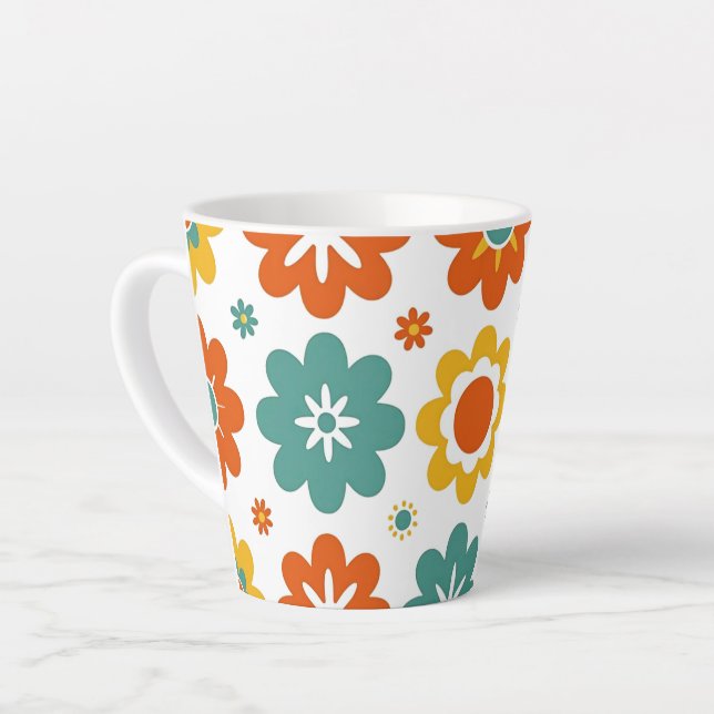 Retro 70s Geometric Flower Power Boho Latte Mug (Left Angle)