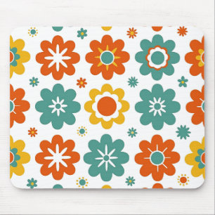 Retro 70s Geometric Flower Power Boho Mouse Pad