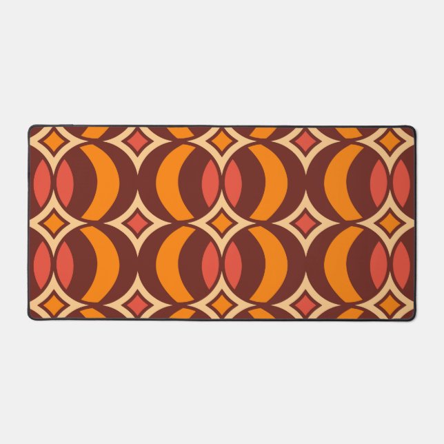 Retro 70s Geometric Globe Pattern Autumn Desk Mat (Front)