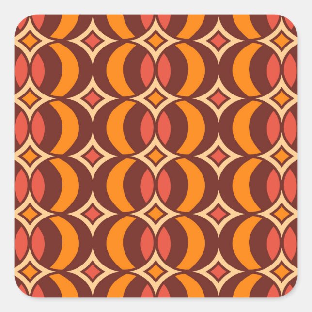 Retro 70s Geometric Globe Pattern Autumn Square Sticker (Front)