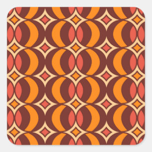 Retro 70s Geometric Globe Pattern Autumn Square Sticker