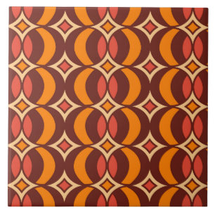 Retro 70s Geometric Globe Pattern Autumn Tile