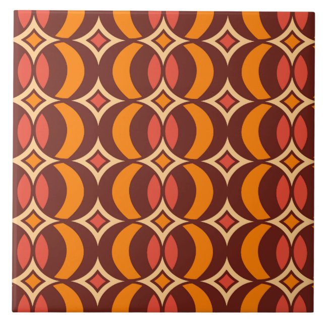 Retro 70s Geometric Globe Pattern Autumn Tile (Front)