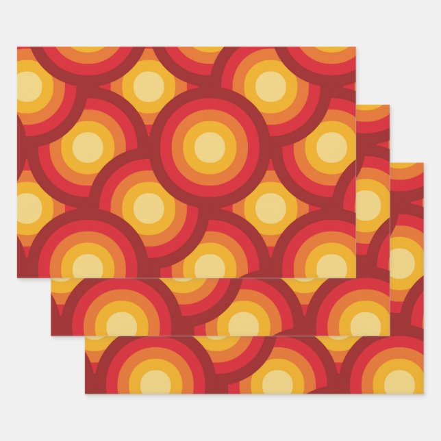 Retro 70s Geometric Orange Yellow Brown Circles  Wrapping Paper Sheet (Set)