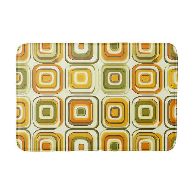Retro 70s Geometric Pattern in Warm Tones Bath Mat (Front)