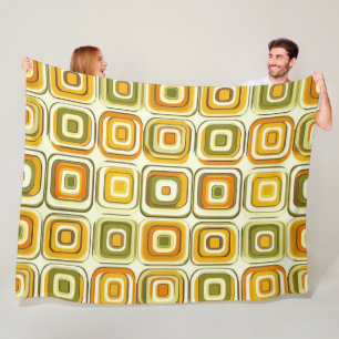 Retro 70s Geometric Pattern in Warm Tones Fleece Blanket