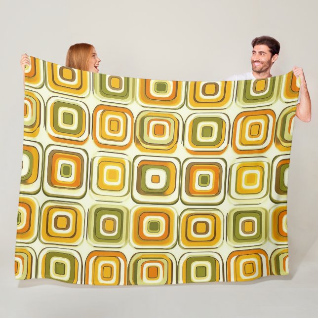 Retro 70s Geometric Pattern in Warm Tones Fleece Blanket (In Situ)