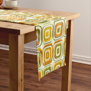 Retro 70s Geometric Pattern in Warm Tones Short Table Runner