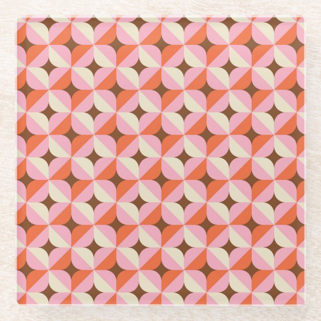 Retro 70s geometric seamless pattern. glass coaster (Front)