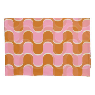 Retro 70s: Gold-Pink Wavy Pattern. Pillowcase
