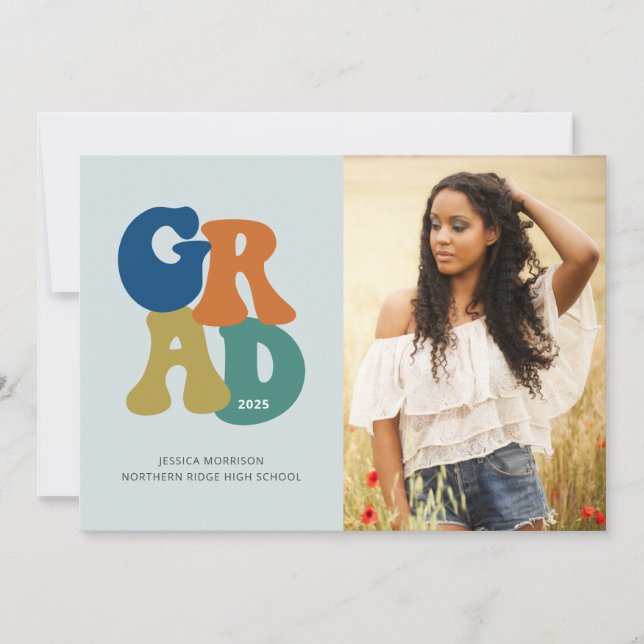 Retro '70s Grad 2025 Groovy Graduation Party Invitation (Front)