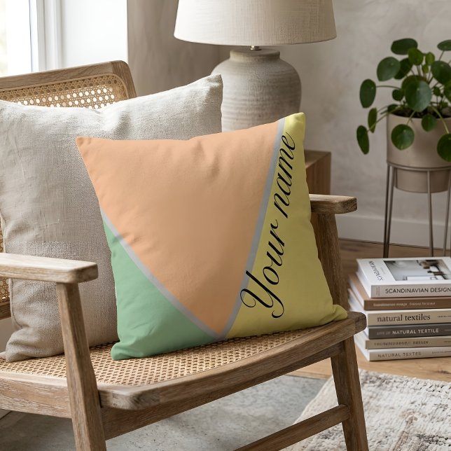 Retro 70s green yellow and peach pastel colour-blo throw pillow (Creator Uploaded)