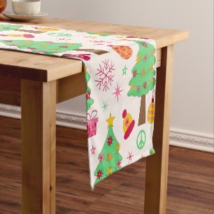 Retro 70s Groovy Christmas Trees Pattern  Short Table Runner