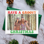 Retro 70s Groovy Christmas Vintage Hippie Photo Holiday Card<br><div class="desc">Have a groovy Christmas. Customize your cute retro hippie holiday card with this funky 70s text in fun colours. A colourful hippy Christmas card with your vintage family photo.</div>