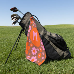 Retro 70s Groovy Daisy Orange Pink Golf Towel