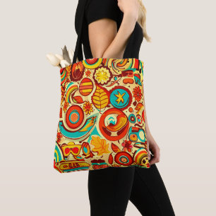 Retro 70s Groovy Fall Autumn Elements Pattern Tote Bag