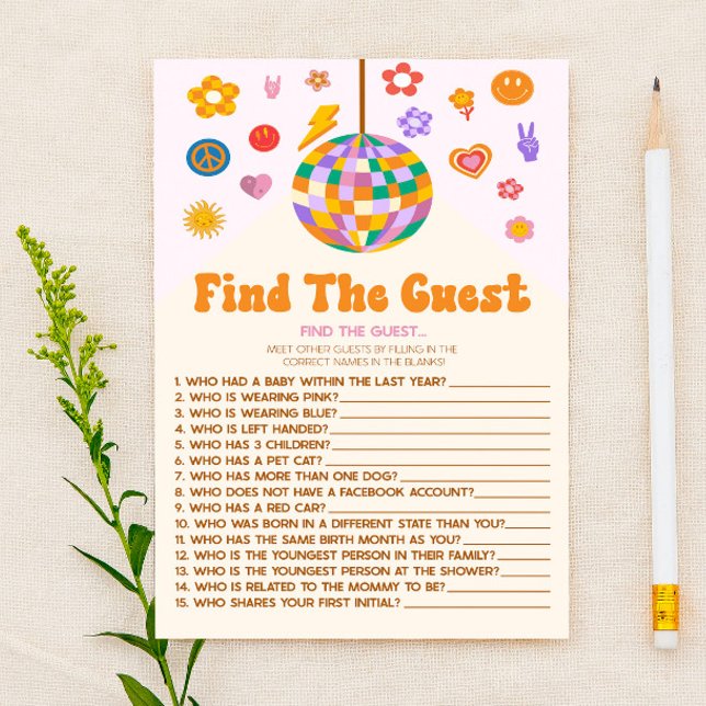 Retro 70's Groovy Find The Guest Baby Shower Game Stationery (Creator Uploaded)