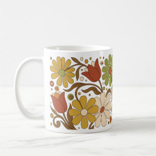 Retro 70s Groovy Floral Daisy Tulip Flower Mug