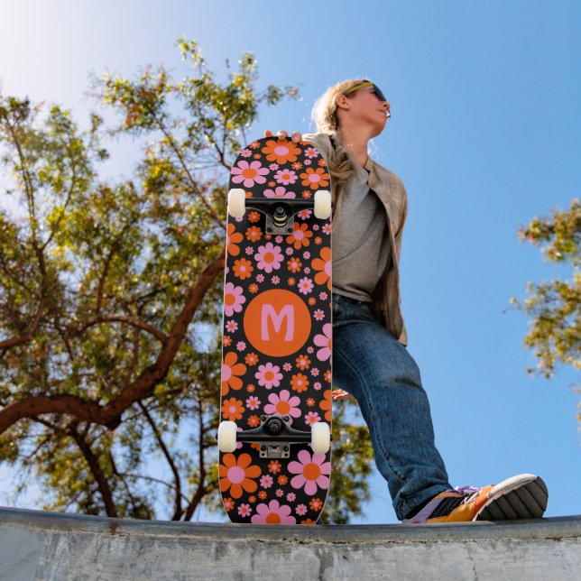 Retro 70s Groovy Floral Personalized  Skateboard (Outdoor 1)
