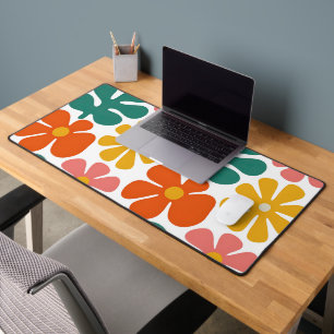 Retro 70s Groovy Folk Art Floral Pattern Desk Mat