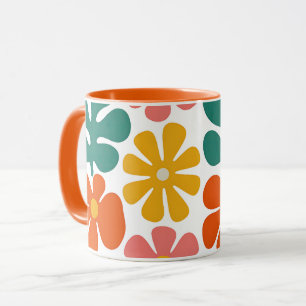 Retro 70s Groovy Folk Art Floral Pattern Mug