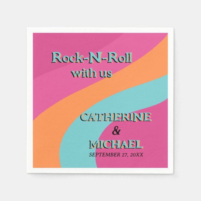 Retro 70s Groovy Fuchsia Fun Wedding  Napkin (Front)