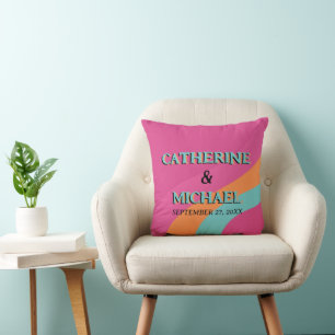 Retro 70s Groovy Fuchsia Fun Wedding Throw Pillow