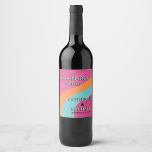Retro 70s Groovy Fuchsia Fun Wedding  Wine Label