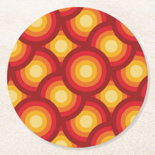 Retro 70s Groovy Geometric  Circles Pattern  Round Paper Coaster
