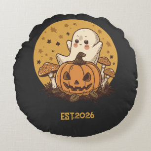 Retro 70s Groovy Ghost Halloween Mid-Century Moder Round Pillow