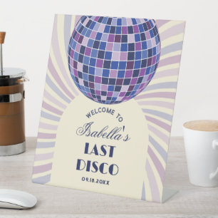 Retro 70s Groovy Last Disco Bachelorette Welcome Pedestal Sign