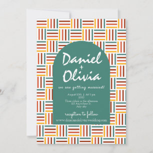Retro 70's Groovy Line with QR/Photo Wedding Invitation